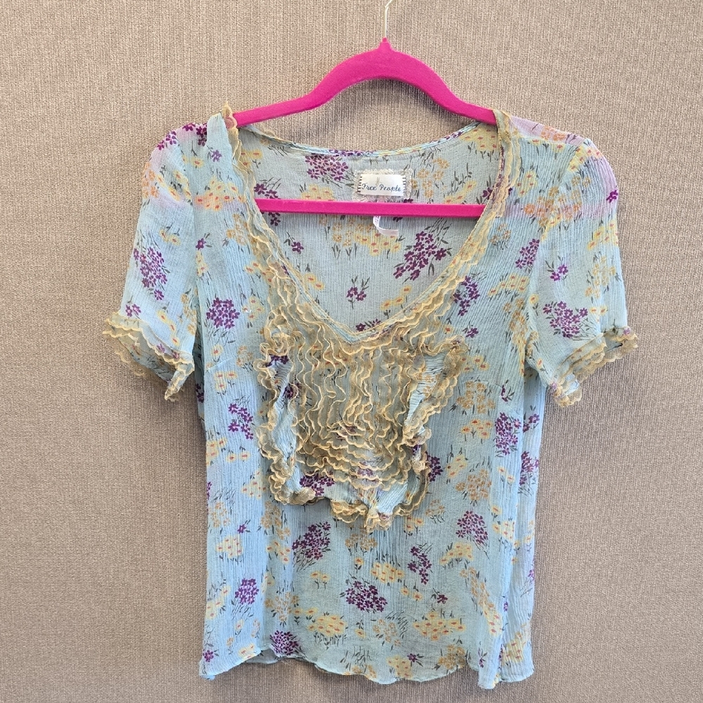 Free People Multicolor Floral Ruffle Blouse